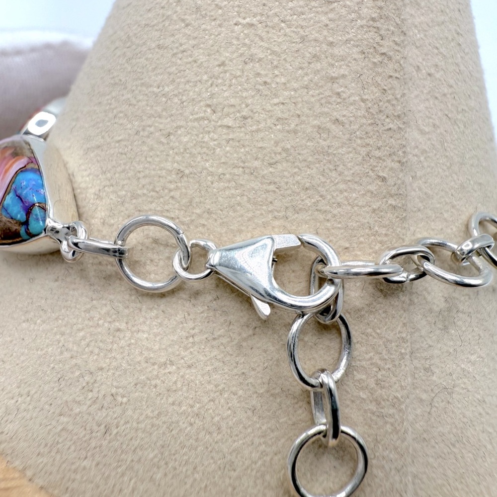 Pink Oyster Turquoise .925 Sterling Silver Bracelet - Picture 11 of 16